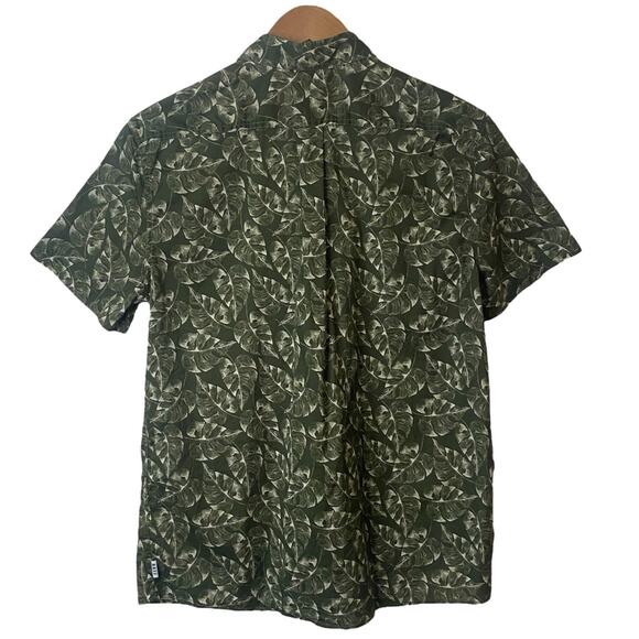 Rowm Mens Size Large Green Leaf Print Button Up Shirt Short Sleeve Lightweight - Picture 5 of 7
